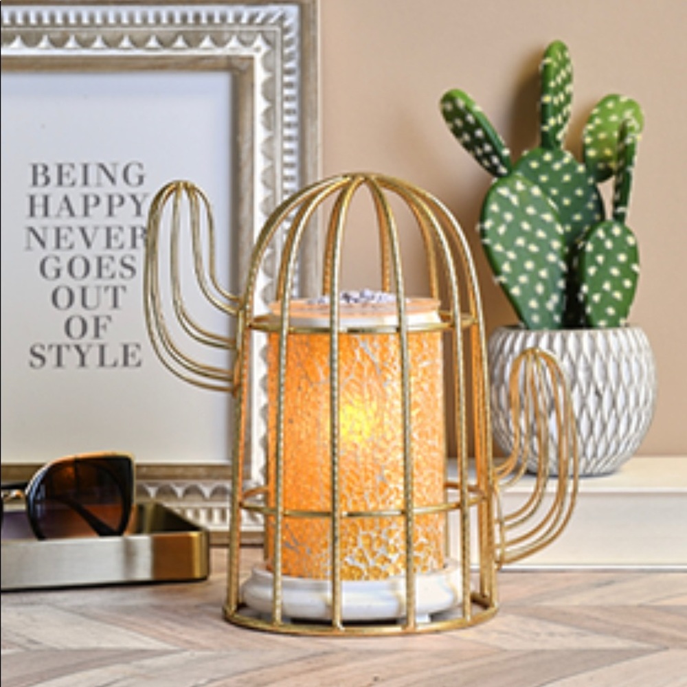 Pink Zebra Gold Metal Cactus Accent Shade, NWT